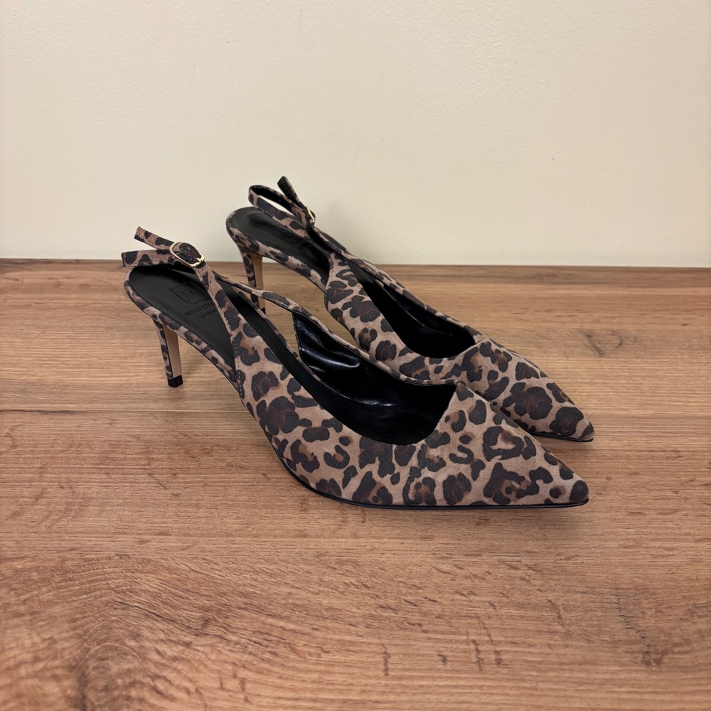 BRUNO MAGLI Rima Slingback Pump Leopard Brown Suede Women Size 9.5 Pointed Toe